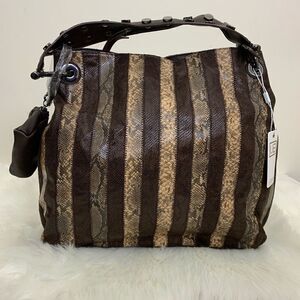 Amara Vegan Leather Snake Stripe Hobo Bag